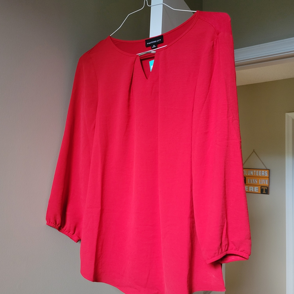 Red 3/4 Bell Sleeve Women's Blouse